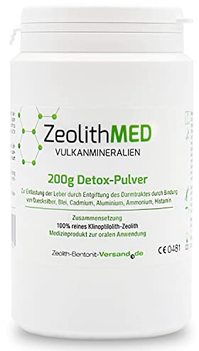 Zeolith MED Detox-Pulver, Medizinprodukt, Apothekenqualität, Vergleichssieger, Entgiftung von Schwermetallen, Entgiftungskur, Vulkanmineralien, Heilerde, Darmreinigung (200 g (1er Pack))