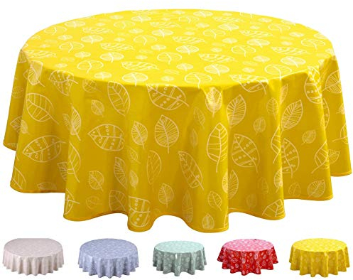 Home Direct Wachstuch Tischdecke Abwaschbar Rund 140cm Blätter Gelb