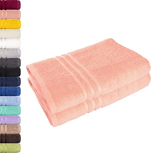 Lavea® 2er Set Duschtuch 70x140 cm, Frottierserie Elena - Premium Dusch-Handtuch Set/Badetücher Set - weich & saugfähig 100% Baumwolle - Pastellrosa