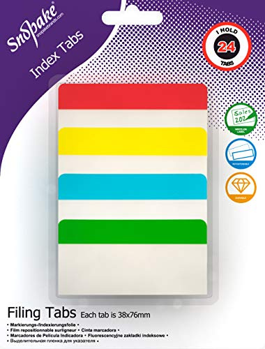 Snopake Extra tjocka omplacerbara arkiveringsindexflikar 38 x 76 mm – 24 flikar [Blandade/halvgenomskinlig] 15884