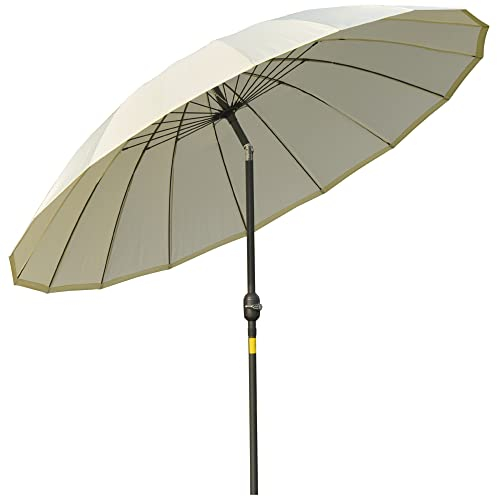 Outsunny Parasol droit parasol de jardin inclinable rond avec 18 baleines manivelle mât en métal fibre de verre Ø 2,5 m polyester haute densité beige