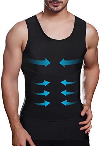 Lgtfy Herren Bauchweg Body Shaper Weste Brust Bauch Kompression Tank Top Bauchverstecken Unterhemden – Wechsel in Sekunden, Schwarz, L