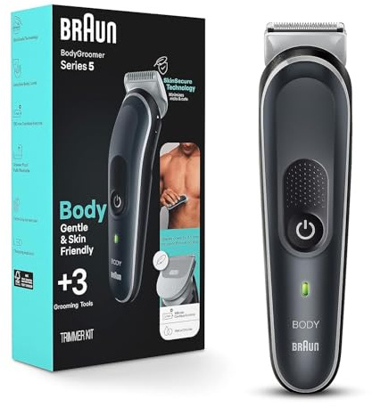 Braun Body Groomer 5 for Men, BG5340, Manscaping Tool, SkinShield Technology, Sensitive Comb, Lifetime Sharp Metal Blade, Body Groomer for Men, Gray/White