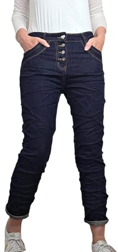 Karostar Jean stretch pour femme - Pantalon Boyfriend avec boutonnière - Pantalon basique 5 poches en denim, Worker Denim, M