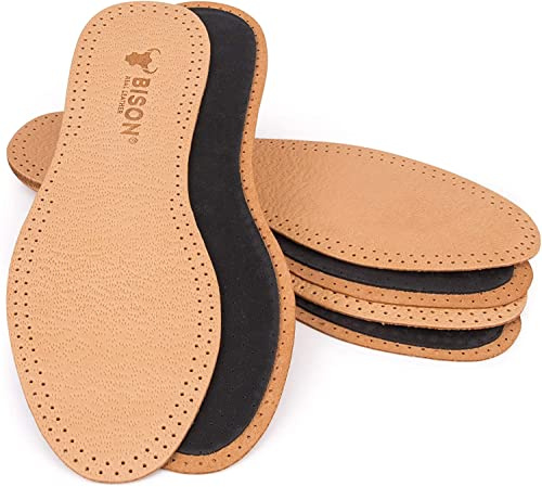 BISON Skoinlägg i läder, skor 3 par – innersulor för svettfötter och fotsmärtor, läderskoinnersula – äkta läderinnersula för kvinnor och män, 3 par, beige, 46