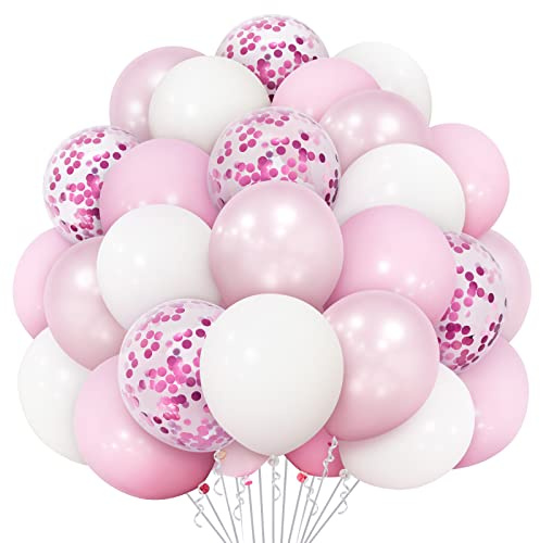 50PCS Pink and White Balloons, 12Inch Birthday Balloon for Party Decoration | Durable Latex, for Mother's Day, Baby Shower, Wedding, Gender Reveal, Christening, Princess, Engagement, Hen Party Decoration