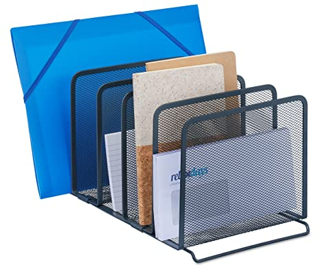 Relaxdays Dokumentenhalter Schreibtisch, 5 Fächer, Metall, HBT: 19 x 20,5 x 37,5 cm, stehende Ablagefächer, anthrazit