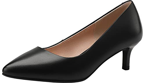Jamron Femme Cuir Véritable 5CM Talons Hauts Élégant Escarpins Bout Pointu Bureau Chaussures de Travai Noir SN602C015-1 EU38.5