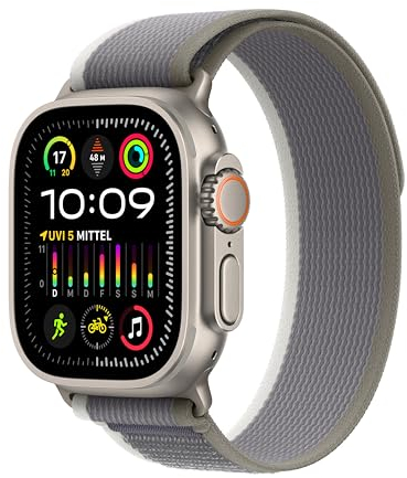 Apple Watch Ultra 2 (GPS + Cellular, 49 mm) Smartwatch mit robustem Titangehäuse und Trail Loop Armband (M/L) in Grün/Grau. Fitnesstracker, präzises GPS, extra Lange Batterielaufzeit, CO₂ neutral