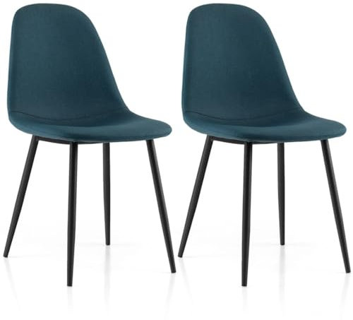 TANGZON Dining Chairs Set of 2, Upholstered Kitchen Chairs with Ergonomic Backrest, Metal Legs & Anti-slip Foot Pads, Reception Side Chairs for Home Dining Living Room Restaurant Cafe (Blue)