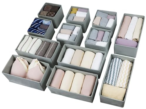 Fordonral Drawer Organizer Clothes, Foldable Fabric Dresser Organizer Closet Organizers and Storage Box for Underwear,Folded Clothes,Baby Clothing,Socks,Bra,Towels,Ties(6M+6S,Gray)