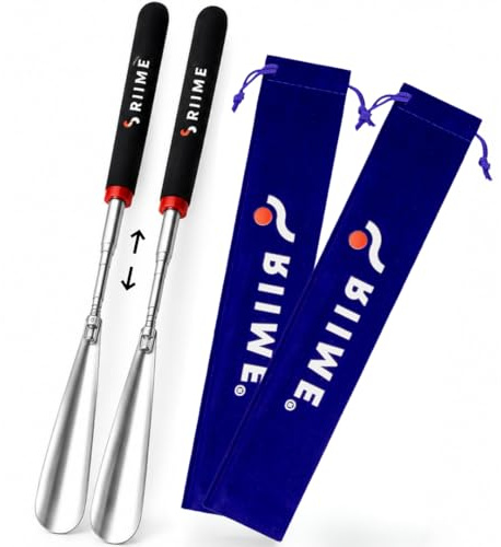 RIIME 2X Calzador de Zapatos-Extensible 10 a 30-Calzador de Zapatos Largo| Calzador de Metal | Calzador Portátil con Estuche de Terciopelo-Calzadores