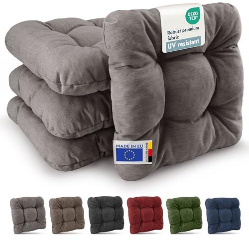 Beautissu 4er Set Premium Stuhlkissen 35x35 cm Hellgrau – UV-beständig & Robust Sitzkissen Outdoor 8 cm dick Polster für Balkonstühle – Gartenstuhl Sitzpolster Stuhl Kissen Indoor – HighLux SK