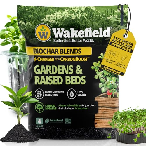 Wakefield Biochar Miscela con la tecnologia CarbonBoost – Migliore ritenzione idrica e nutritiva per aiuole rialzate – Miscela di terriccio biologico per verdure, giardini e piante d'appartamento