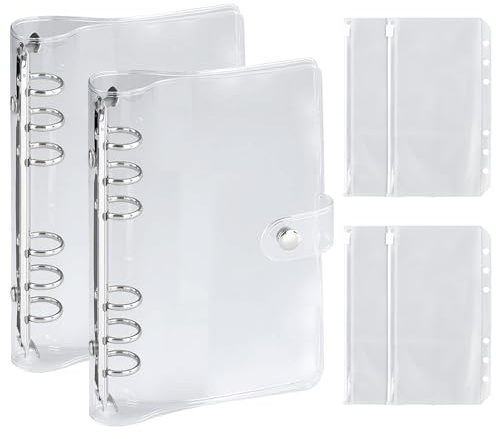 2 stycken ringpärmar, A6-ringbindare, transparenta lösa pärmar, A6 PVC-mapp, påfyllningsbar ringpärm med tryckknapp, anteckningsboksskydd för kontor, skola, dagbok