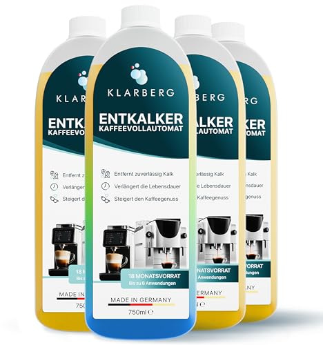 KLARBERG® Entkalker Kaffeevollautomat geeignet für DeLonghi, Siemens, Philips, Nespresso, Melitta, Sage uvm. - Universal Kaffeemaschinen Entkalker flüssig - 4 x 750 ml