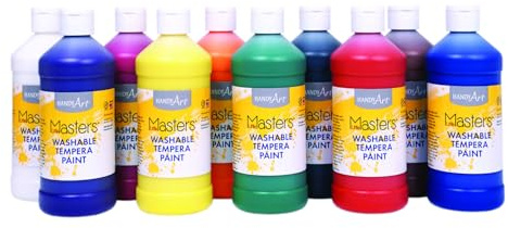 Fun Express Washable Tempera Paint Set for Kids 10 Colors 16 oz Bottles - Non Toxic Paint for Toddlers & Classroom Must Haves | Kids Art Supplies for Arts and Crafts Projects | Teacher Supplies