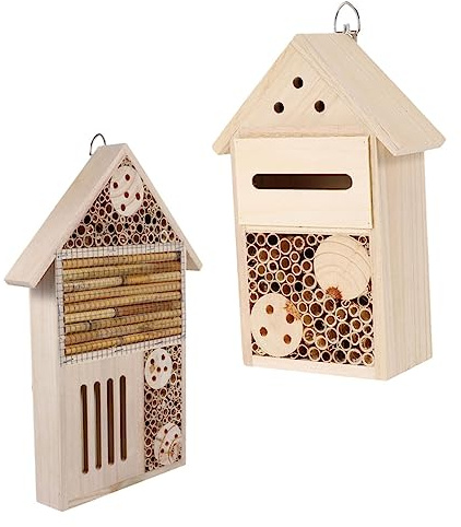 BESTonZON 2pezzi Casetta Per Insetti in Legno Sospesa Cabina Per Api Da Esterno Nido Dipinto Stanza Per Insetti Decorazione Per Giardino