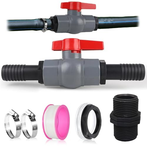 Jiavlyx Kulventil med slangkontakt, 32 mm (1 1/4 tum) pool avstängningskran, PVC avstängningskran, med 2 slanghylsor 32 mm, poolventil, avstängningsventil pool, för pool och dammkonstruktion
