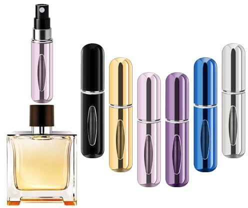 forebile Refillable Perfume Portable Atomizer Bottle Refillable Perfume Spray, Travel Perfume (5ml, 4 Pack) (Silver, Purple, Blue, Gold, Pink, Black)