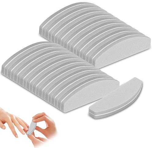 Nail Buffer, 20 Pcs Nail Buffer Blocks Nail Files Buffing Block Half Moon Buffer Sanding Block for Acrylic and Gel Nails Sanding Smoothing Shaping Buffing, Home Or Salon Use, 100/180 Grit (Grey)