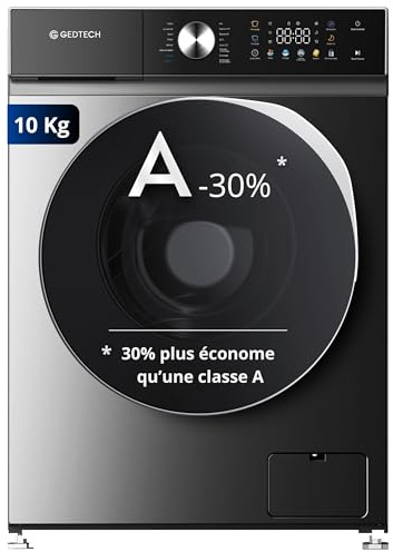 GEDTECH Lave-linge frontal GLLPS101400DG - 10 Kg - 1400 tr/mn - 16 programmes - Eco - Intensif - Rapide – Très Faible conso - Panneau commande LED couleur (Dark Grey, 10 Kg)