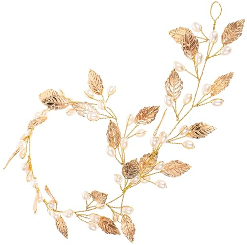 Hemobllo Serrage-tête Mariage Doré Feuilles Perles Artificielles, Accessoire Cheveux Femme pour Cérémonie, Bandeau Délicat pour Mariée, Ornements Cheveux Élégants et Confortables