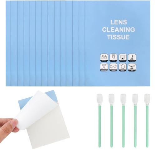 FooYee 14 x linspapper häftklamrar (700 ark), linsrengöringspapper 5 skumplastsvepar, luddfria och repfria rengöringspapper för kameralinser, glasögon, mikroskop, kikare