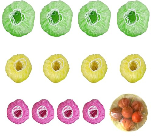 120 pezzi di copertura per alimenti, pellicola trasparente con elastico, copertura riutilizzabile per ciotole, sacchetti elastici salvafreschezza colorati per verdure