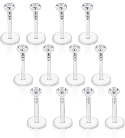 Gojewen 12pcs retenedores de plástico acrílico piercing de labio con cristal flexibles Bioflex para hélix trago 6mm