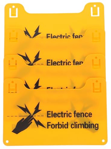 TOMETURE Cartelli di Avvertimento 4 Pezzi Angoli Arrotondati in Pvc Giallo Montaggio Versatile e Sicurezza da Scosse Elettriche per Recinzione Elettrica per Fattorie
