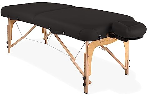 Earthlite INNER STRENGTH Paquet de table de massage portable E2 - Table de massage Reiki complète Incl. Berceau, oreiller et housse de transport de luxe ajustables (76x185cm) Noir