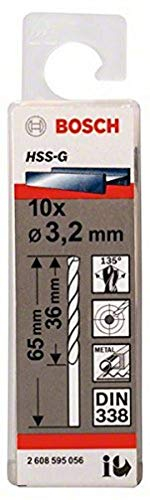 Bosch 10x PRO Metal HSS-G Twist Drill Bit Standard Length (for Non-ferrous metals, Steel, Ø 3,20 mm, Professional Accessory Rotary Drill/Drivers)