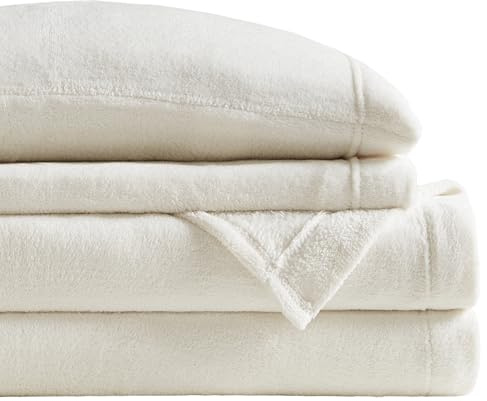 True North by Sleep Philosophy Plush Sheet Set Queen, Solid Color, Warm & Soft Bedding Queen Size Sheets, Fitted Pocket Fits Up to 16 Mattress, Soloft, Queen Ivory, 4 Piece