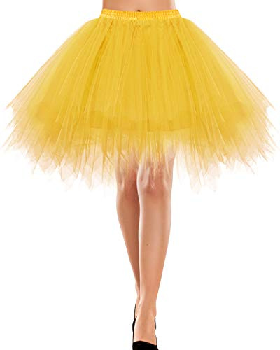 Bbonlinedress Tyllkjol för damer, 1950-tal, vintage, vuxen, balettkjol, tutu, skaterkjol, för cosplay, fest, Mörk gul, M