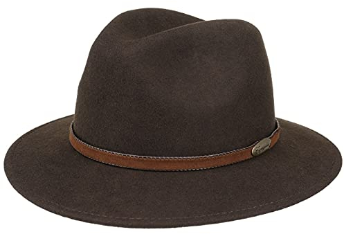 LIERYS Casual Traveller Wollfilzhut - Outdoor-Design - Herrenhut mit Ledergarniturband (ca. 55-62 cm) - Wasserabweisend - Packable - Herren - Ganzjährig Dunkelbraun 58 cm