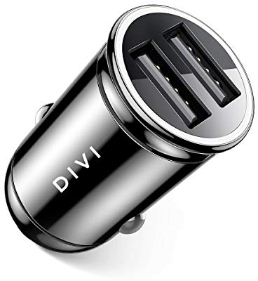 DIVI Zigarettenanzünder USB Ladegerät Metall Mini Auto Ladegerät Monitor Spannung KFZ Ladeadapter 4.8A/24W Dual USB Auto Adapter kompatibel mit iPhone X/XS, S10/S9/Note 10/9, iPad-Schwarz