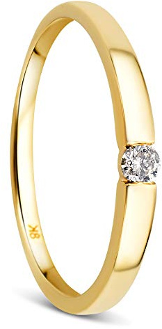 Orovi Bague Femme - Or Jaune 8 Carats (333) - Bague Or avec Diamant naturel serti en Tension, Alliance Diamant Solitaire, Anneau Hypoallergénique, Taille 54, Bijoux Femme, Boite a Bijoux Incluse