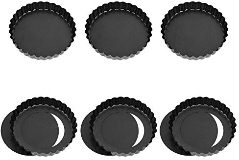 Set di 6 stampi per pasticceria antiaderente, a torta, stampo per quiche con fondo rimovibile, rivestimento in acciaio al carbonio, piatto, torta, torta, per pasticceria, torta, dessert, 12 cm