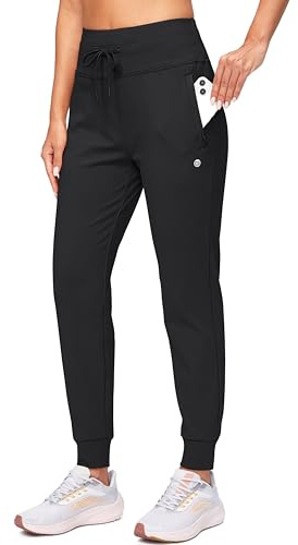 G Gradual Women's Fleece Lined Joggers High Waisted Water Resistant Thermal Winter Sweatpants Running Hiking Pockets(Black, XL)