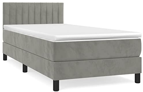 vidaXL Boxspringbett mit Matratze Polsterbett Bett Hotelbett Einzelbett Bettrahmen Bettgestell Lattenrost Schlafzimmerbett Hellgrau 80x200cm Samt