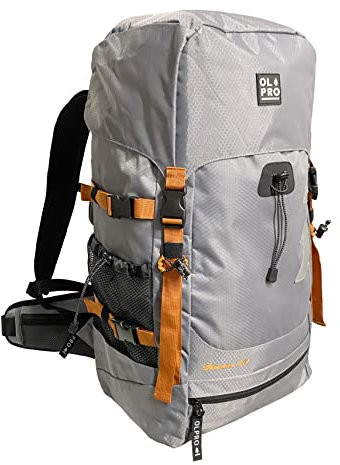 OLPRO 40L Rucksack Grey with Robust Waterproof Material, Large Adjustable Hood, Padded Back Support System, Adjustable Sternum Strap, 40L Backpack