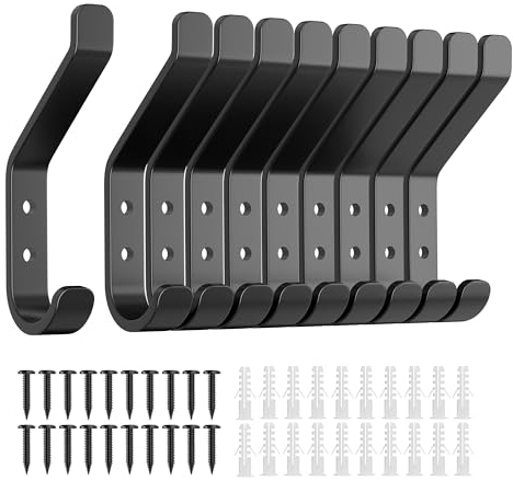 susswiff 10-Pack Wall Hooks for Hanging Coat: 10KG Metal Strong Hook with Screw, Individual Hangers for Clothes Towel, for Bathroom Door, Black 10cm