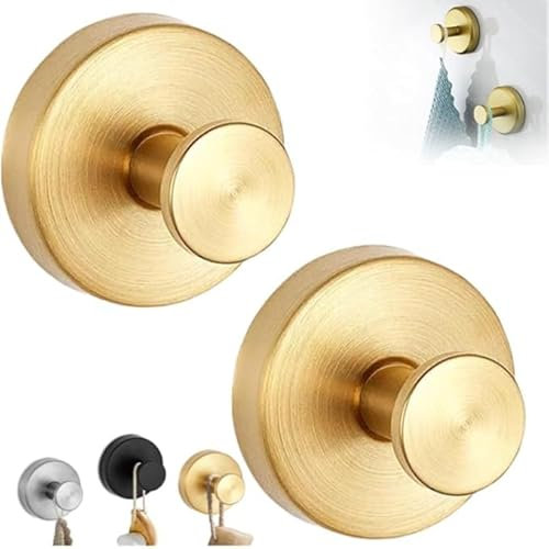 KILPDNZA Haken Saugnapf Extra Stark Ohne Bohren 2 Stück Handtuchhaken Bad Edelstahl Wasserfeste Klebehaken, Stilvolle Haken Selbstklebend als Wandhaken (Gold)