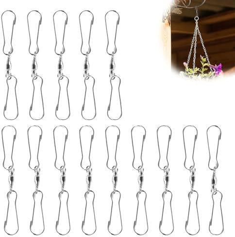 ZIJANG Gancio Girevole, 15 Pezzi Acciaio Inossidabile Girevole Clip Doppio, Rotazione 360°, Vento Spinner Clip Gancio Doppio, per Appendere Campanelli Eolici, Gabbie per Uccelli, Bandiere, Fiori