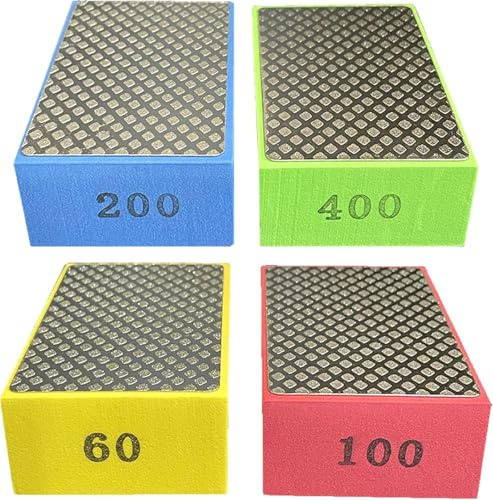 4 Pcs Diamond Sanding Block, Polishing Pad, Porcelain Sanding Block for Glass Polishing Kit, 60 100 200 400 Grit, EVA Sponge Material, for Ceramic Tile Glass Metal Wood Stone