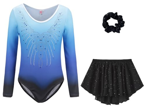Cucudy gymnastik trikåer flickor dansande set – med shorts och pannband glittrande tonad färg balett gymnastik outfit för 5-12 år flickor dräkter gåva