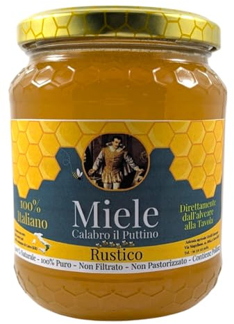 Miele Grezzo Calabrese Il Puttino | Naturale Non Pastorizzato | Prodotto Artigianale Italiano | Virelli, Cutro | Ricco di Minerali, Ideale per la Colazione (500 Grammi, Miele Millefiori)