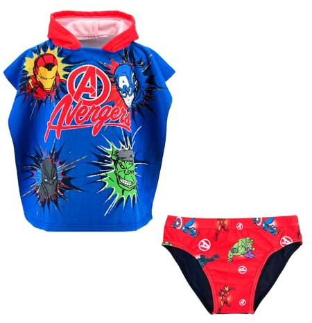 Marvel Los Vengadores Bañador y Toalla para Niño, Shorts de Baño Bañador y Toalla con Capucha Infantil, Talla 4 Años | Rojo