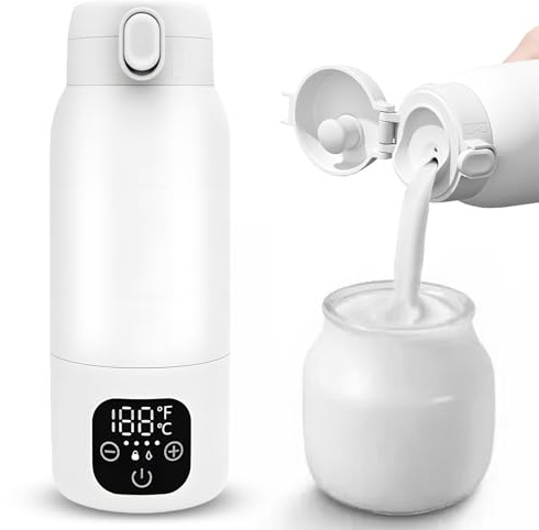 Bärbar flaskvärmare baby på vägen, batteritermos 500 ml, justerbar 35–70 °C, mobil mjölkvärmare med USB-C, 100 W snabb uppvärmning för bil, resor, bröstmjölk och vatten